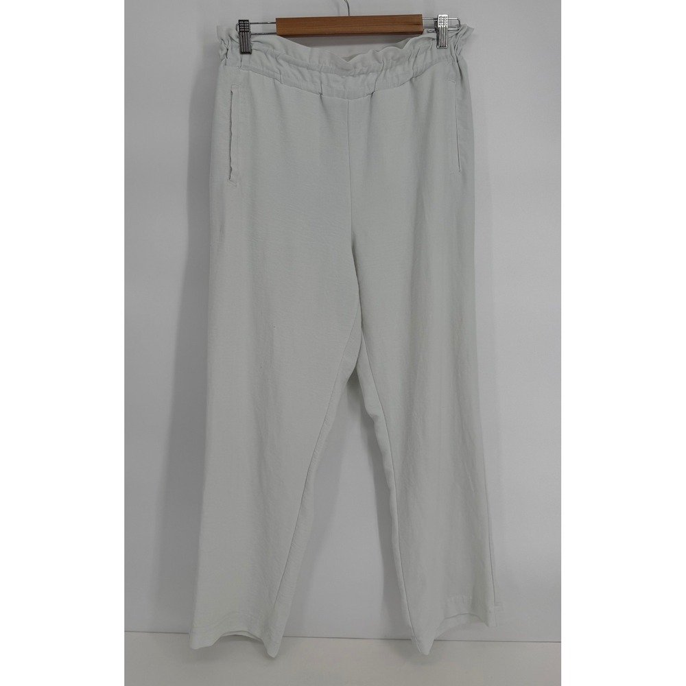 Hope & Harlow Womens White Paperbag Elastic Waist Straight Leg Crepe Pants Sz L